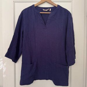 Soft Surroundings 100% Cotton Navy Blouse - M